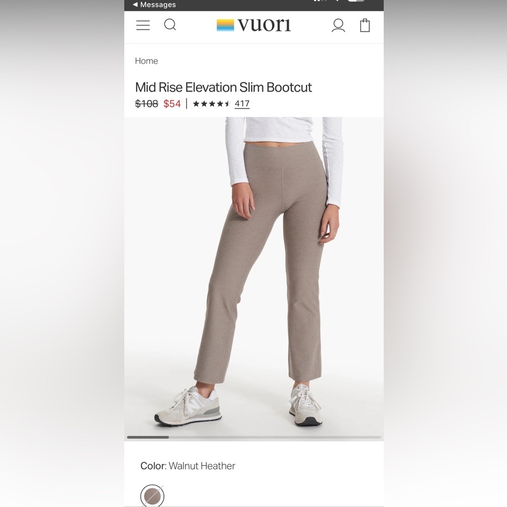 Vuori Walnut Heather Mid Rise Elevation Slim Bootcut Pants